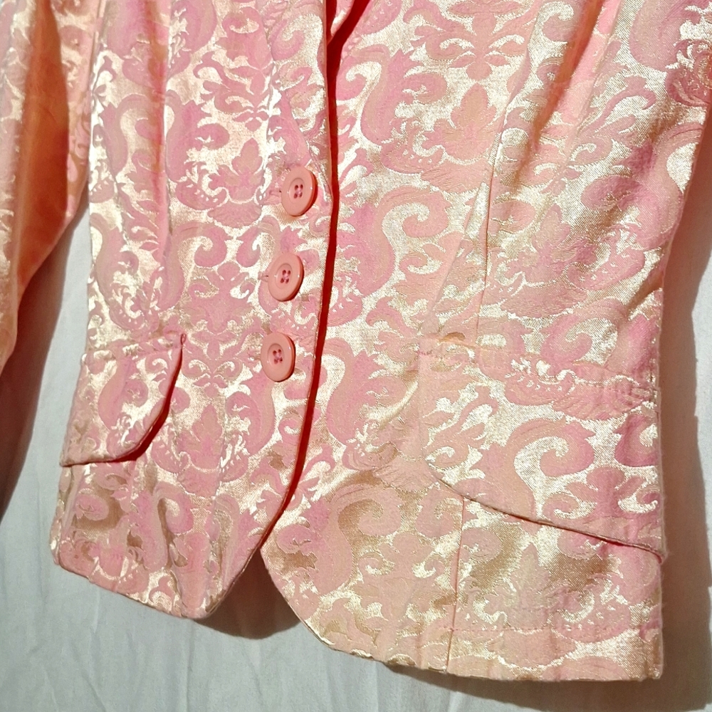 3/$20--Vintage Pink Brocade Jacket, Cropped, No Boundaries, Sz 7 Juniors, NWOT - Picture 4 of 13